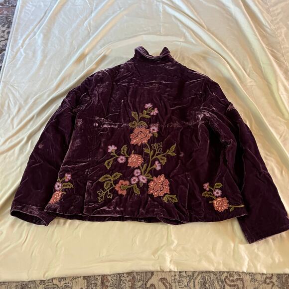 J Jill Purple Velvet Floral Embroidered Button Down Blazer Jacket Sz L - Picture 5 of 9
